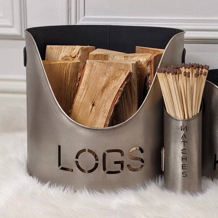 Pewter Logs and Kindling Buckets & Matchstick Holder Accessories 