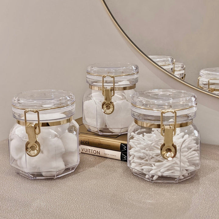 Pharaoh Gold Finish Small Octagonal Clear Perspex Jar - Set of 3 Kitchen 