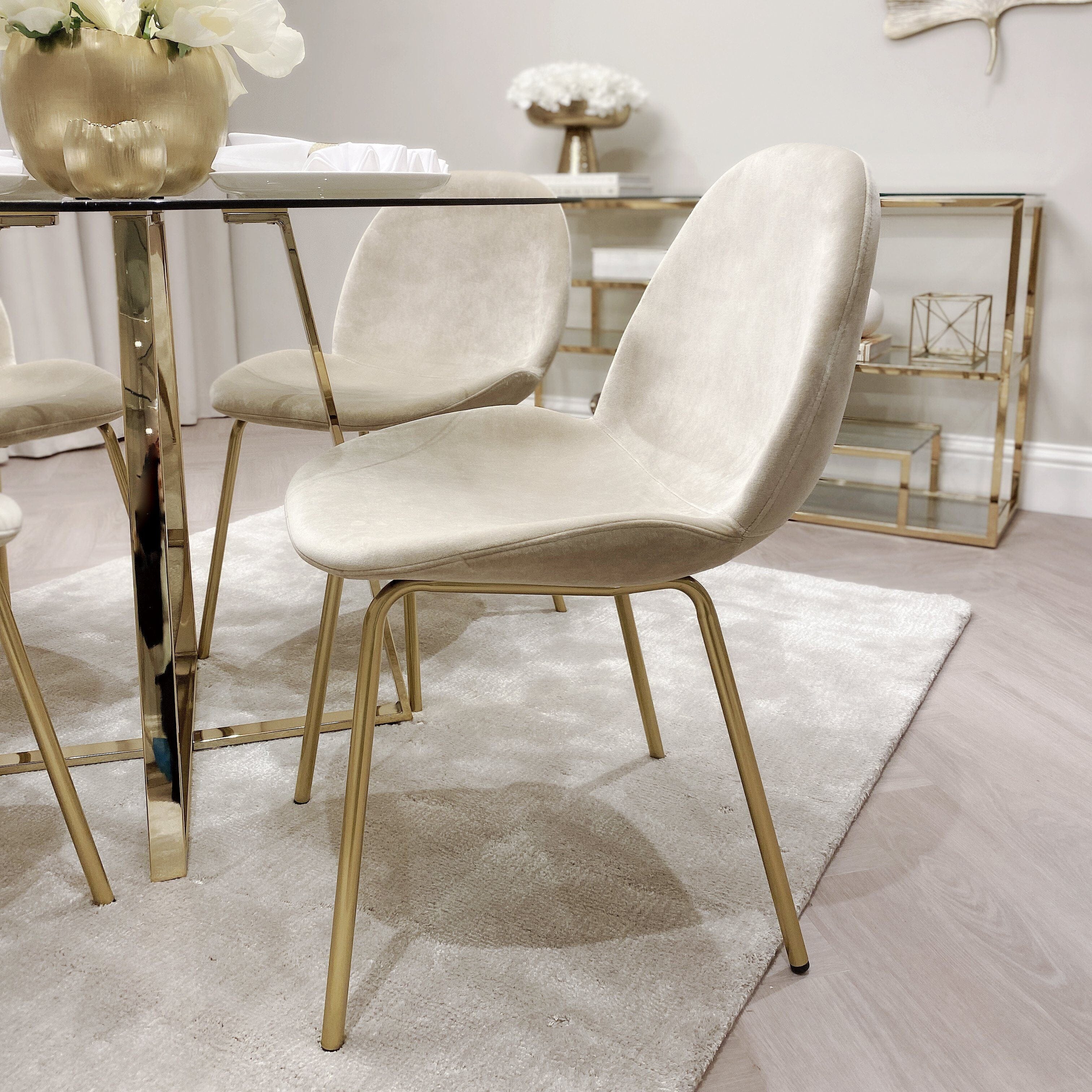 Pimlico Oatmeal Velvet and Gold Dining Chair - Set of 2 Chair 
