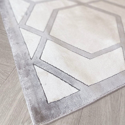Portnall Champagne & Greige Geometric Print Patterned Rug 