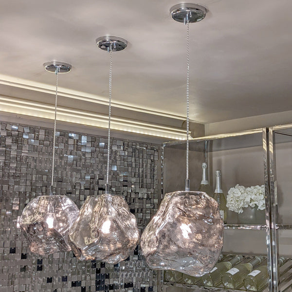 Portobello Silver Abstract Glass Pendant Ceiling Light Lighting 