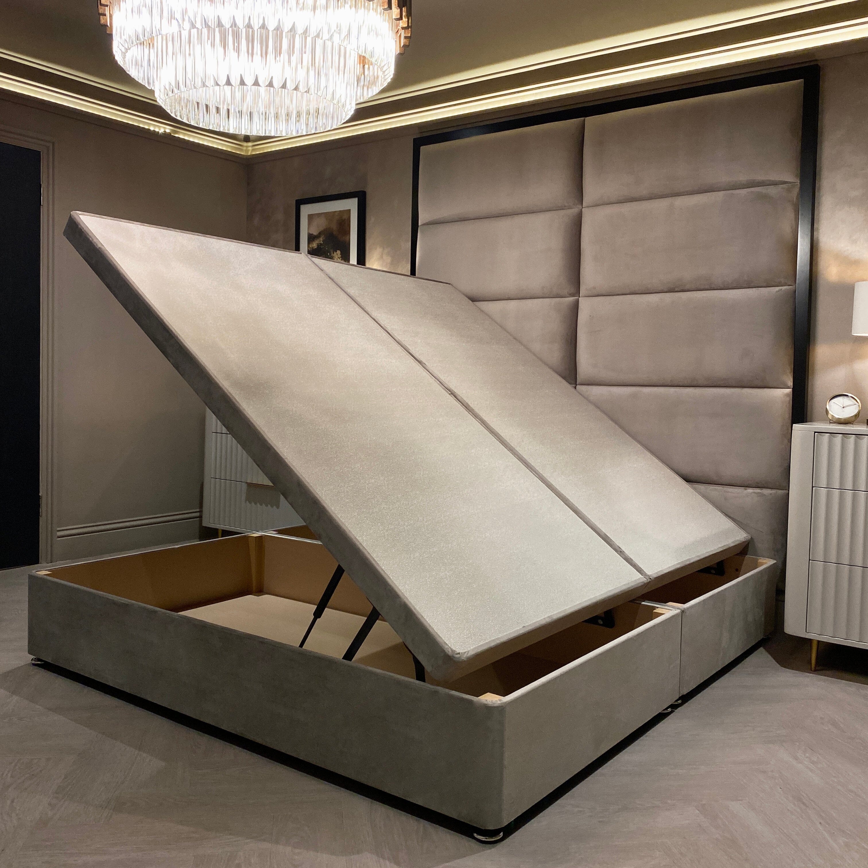 Praline Luxury Velvet Ottoman Divan Bed Base Bed 