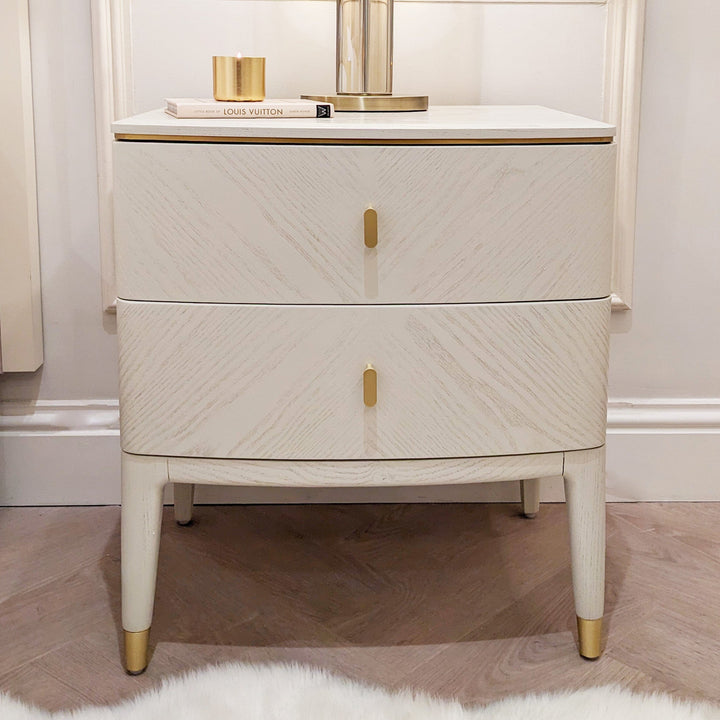 Putney Ivory & Gold 2 Drawer Bedside Table End and Side Table 