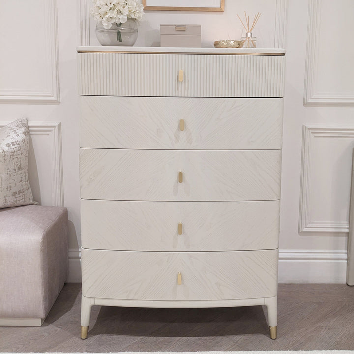 Putney Ivory & Gold Tall Chest of Drawers Furniture 