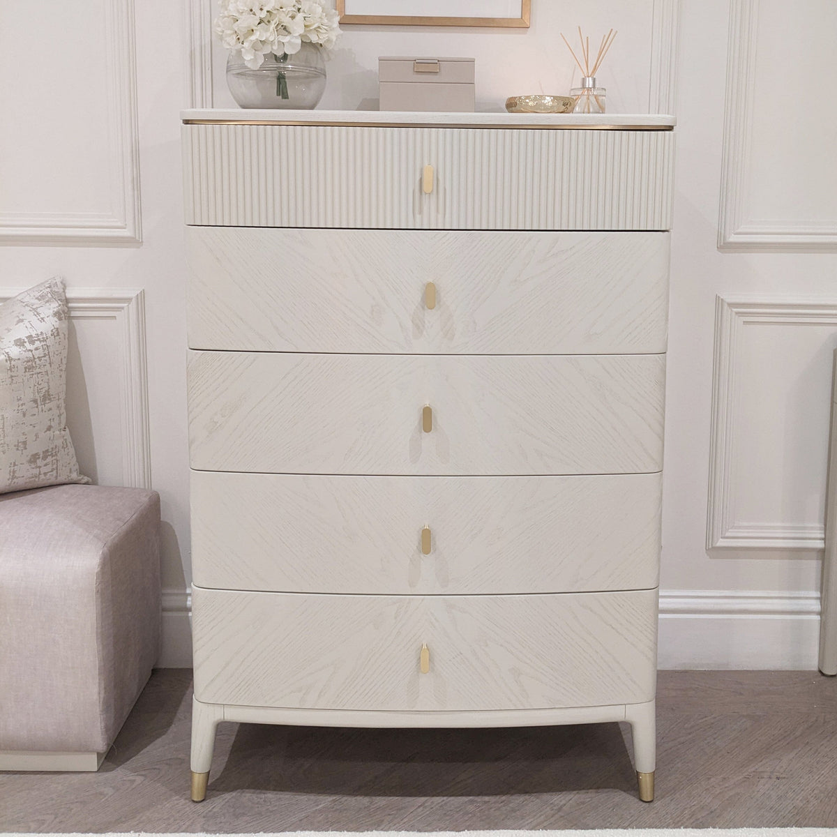 Putney Ivory & Gold Tall Chest of Drawers Furniture 