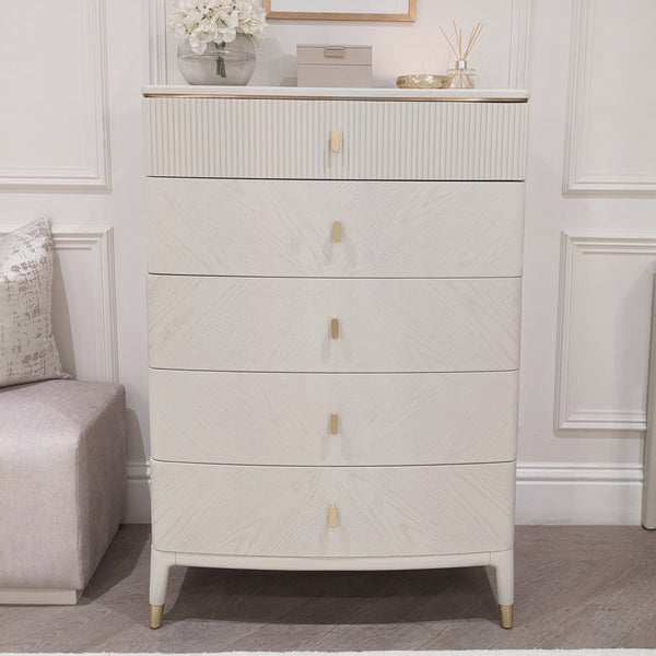 Putney Ivory & Gold Tall Chest of Drawers Furniture 