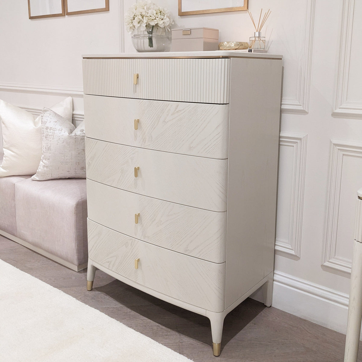 Putney Ivory & Gold Tall Chest of Drawers Furniture 
