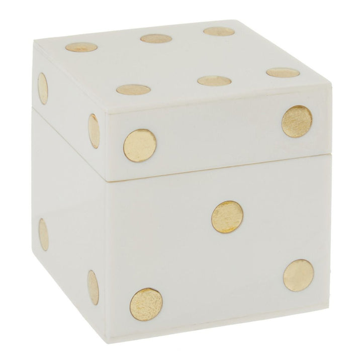 Rae White & Gold Mini Dice Box Accessories 