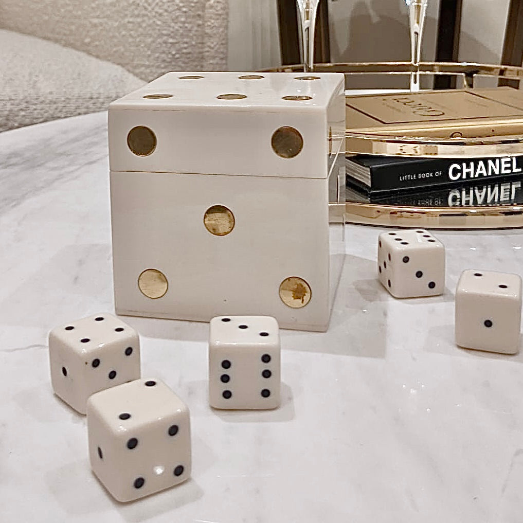 Rae White & Gold Mini Dice Box Accessories 