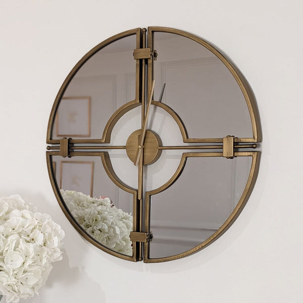 Raelynn Gold Mirrored Round Wall Clock Accessories 