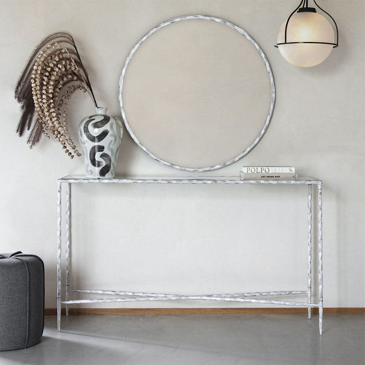 Raya White Hammered Large Console Table Console Table 