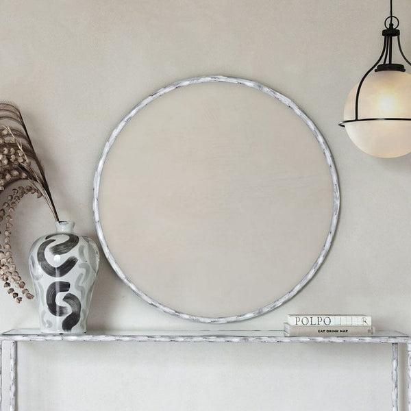 Raya White Hammered Round Mirror Mirror 