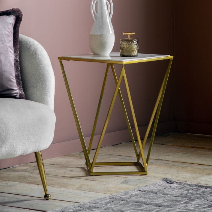Rion Gold & Marble Side Table End and Side Table 