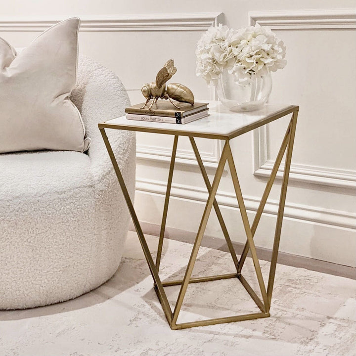 Rion Gold & Marble Side Table End and Side Table 