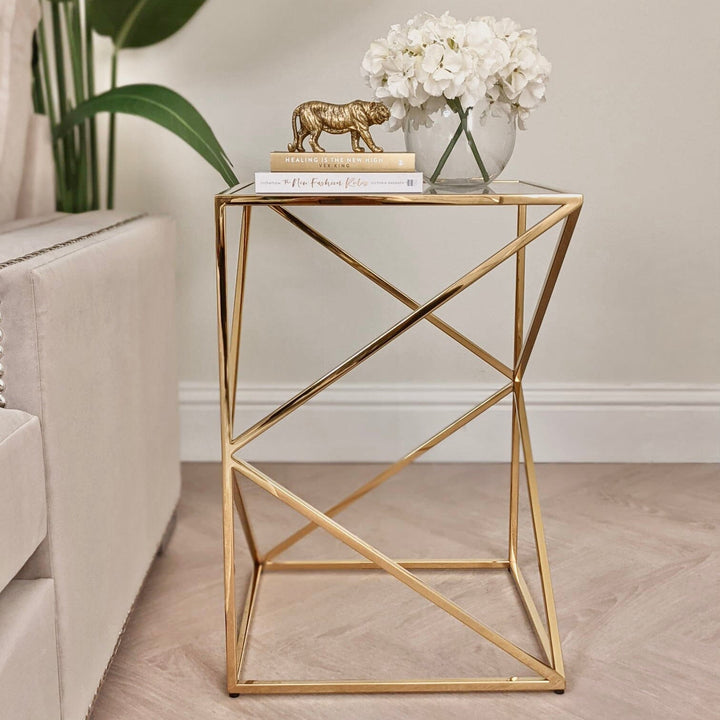 Romaro Premium Abstract Gold End Table End and Side Table 