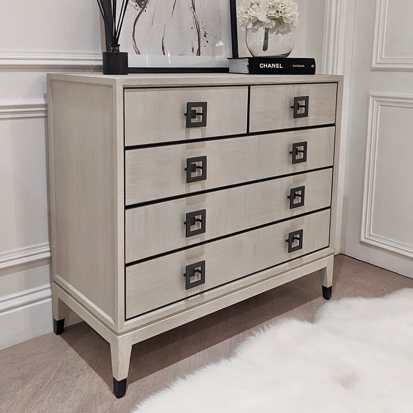 Rosa White Wash Oak Veneer 5 Drawer Chest 