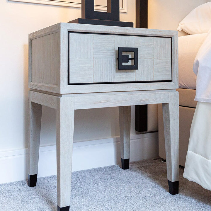 Rosa White Wash Oak Veneer Bedside Table End and Side Table 