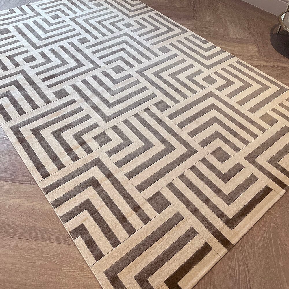 Rosetta Ivory & Gold Geometric Patterned Rug Textiles 