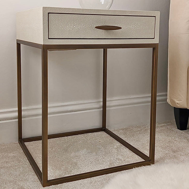 Russell Faux Shagreen Ivory and Gold Bedside Furniture 
