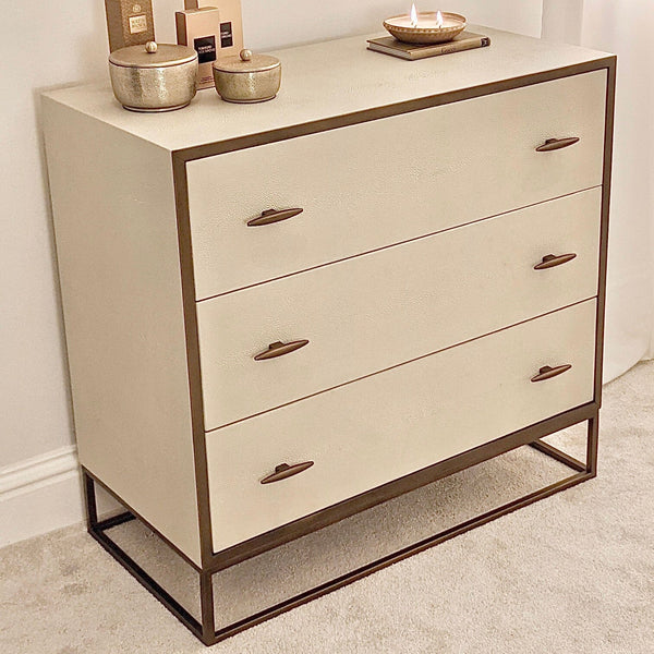 Russell Faux Shagreen Ivory and Gold Chest of Drawers Furniture 