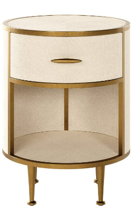 Russell Faux Shagreen Ivory and Gold Round Bedside Furniture 