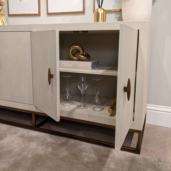 Russell Faux Shagreen Ivory and Gold Sideboard Rowen Homes