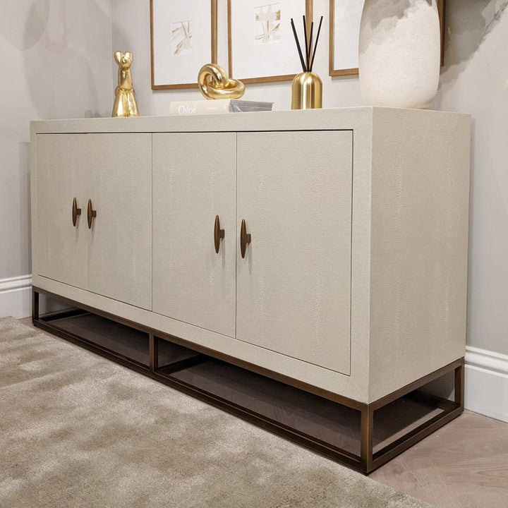 Russell Faux Shagreen Ivory and Gold Sideboard Sideboard 