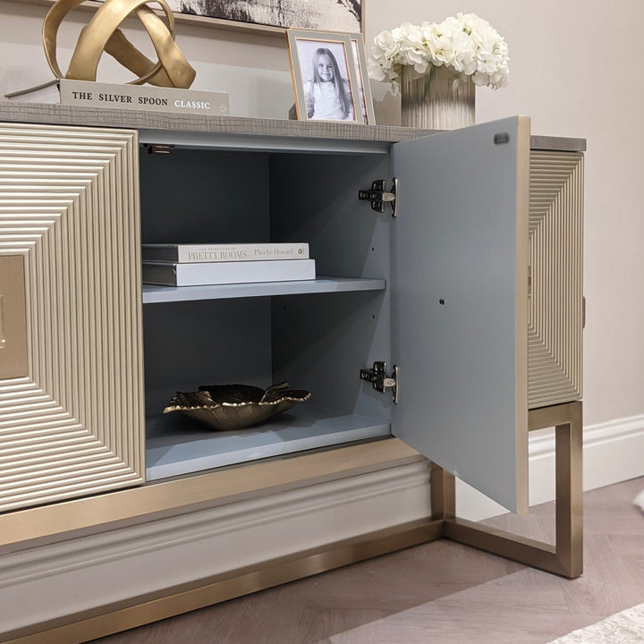 Sadari Taupe & Gold 3 Drawer Premium Sideboard Furniture 
