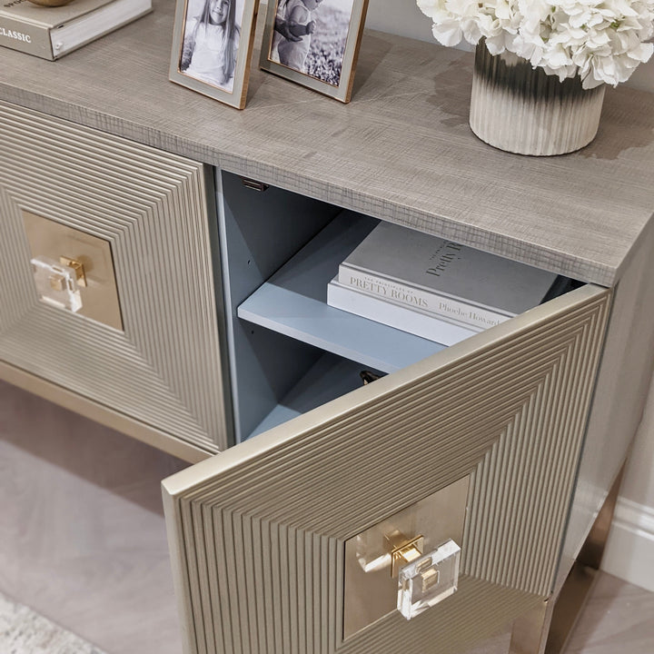 Sadari Taupe & Gold 3 Drawer Premium Sideboard Furniture 