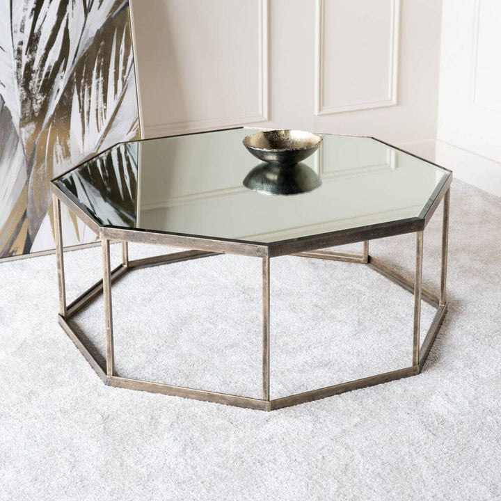 Sandbanks Octagonal Antique Gold Coffee Table with Mirrored Top Coffee Table 