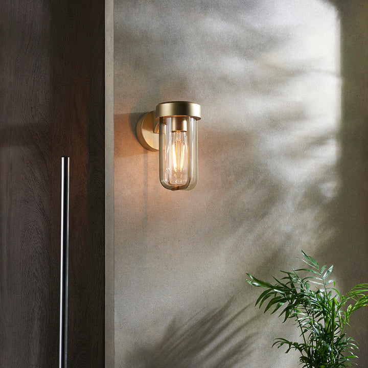 Sanford Brushed Gold Outdoor Wall Light Garden 