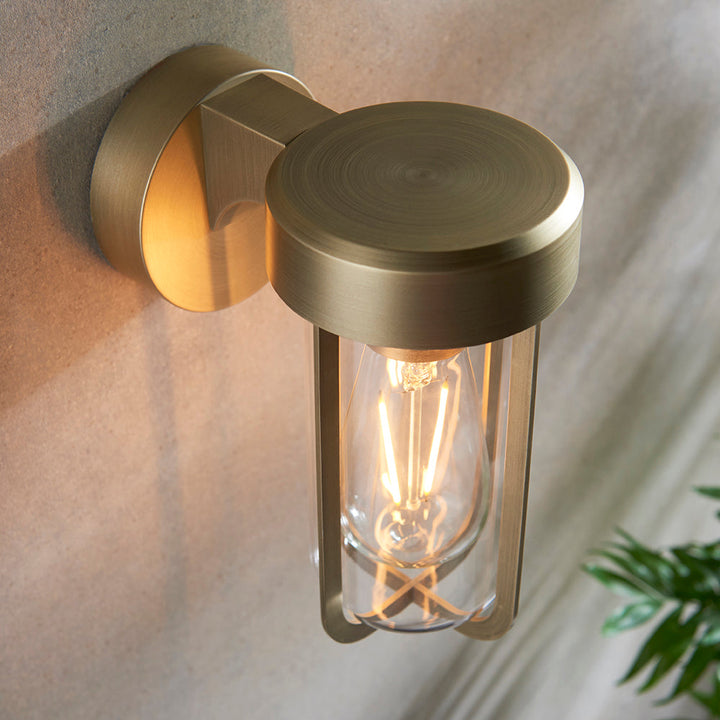 Sanford Brushed Gold Outdoor Wall Light Garden 
