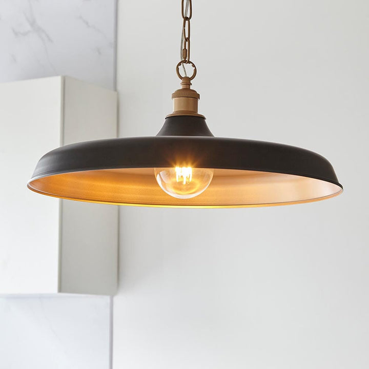 Sanze Matt Black & Gold Pendant Ceiling Light Lighting 