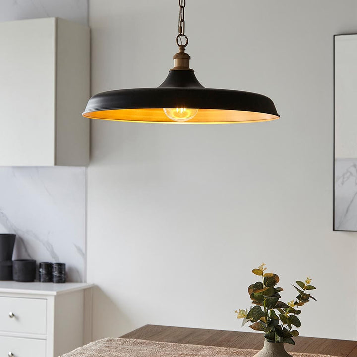 Sanze Matt Black & Gold Pendant Ceiling Light Lighting 