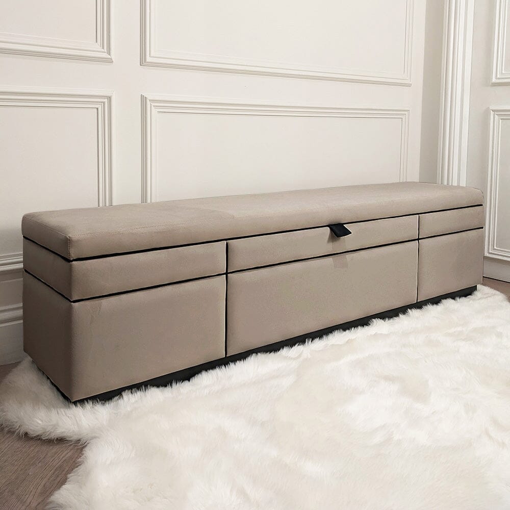 Savoy Mink & Black Luxury Piped Velvet Ottoman Box MTO Beds and Headboards 