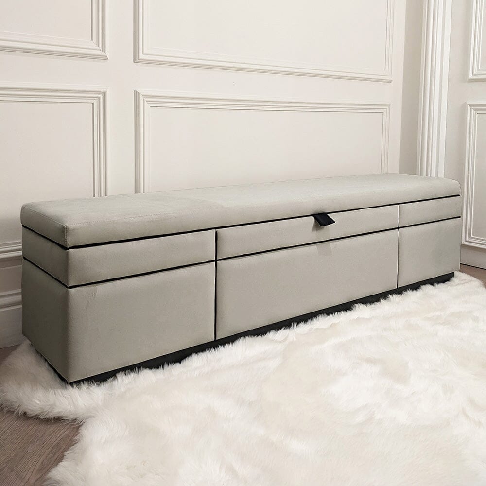 Savoy Smoke & Black Luxury Piped Velvet Ottoman Box Rowen Homes