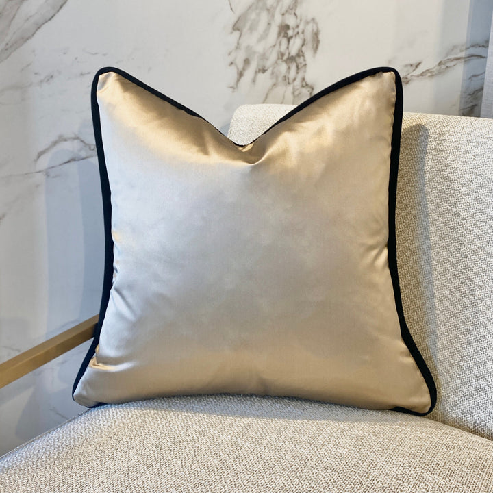 Serena Hazel Satin Cushion with Jet Black Velvet Pipe - 50cm x 50cm Cushion 