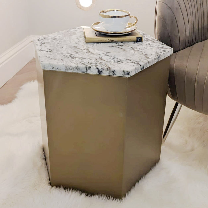 Soleil Marble and Gold Side Table Furniture 