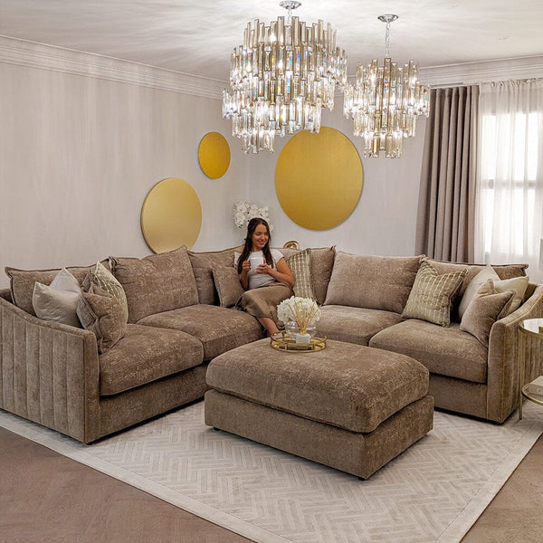 Sophia Mink Textured Velvet Sofa Range With Gold Piping 