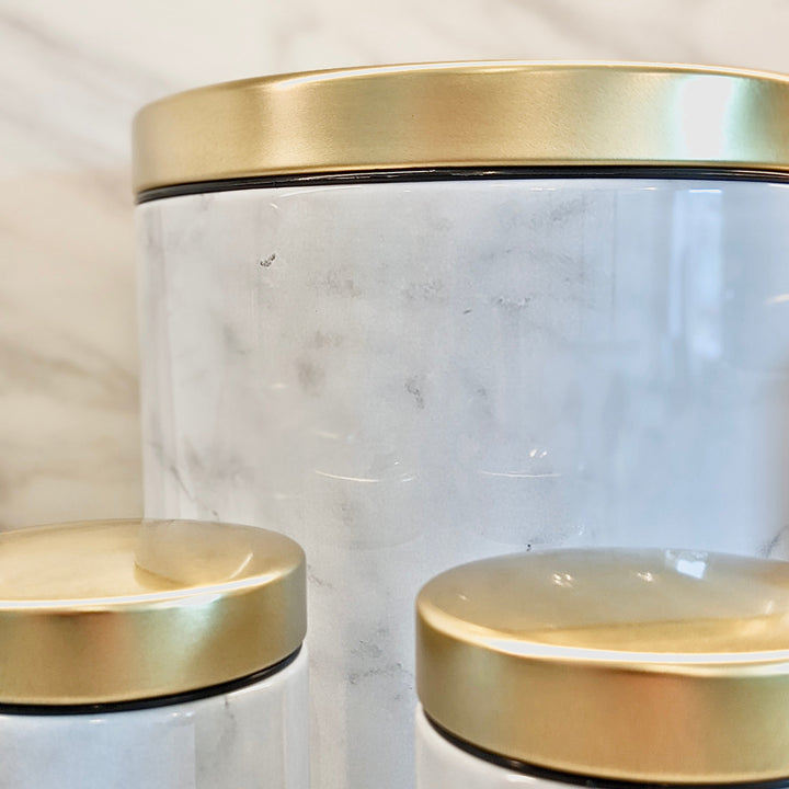 Stockholm Marble & Gold Storage Tins - Set of 5 Kitchen 