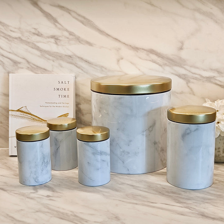 Stockholm Marble & Gold Storage Tins - Set of 5 Kitchen 
