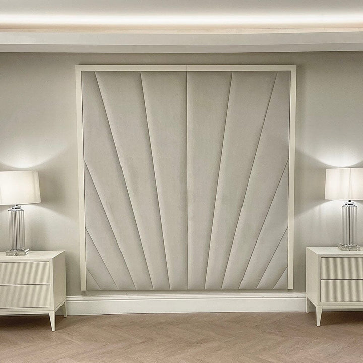 Sunburst Silver Velvet & Oyster Luxury Wall Mounted Headboard Made to Order Headboard 