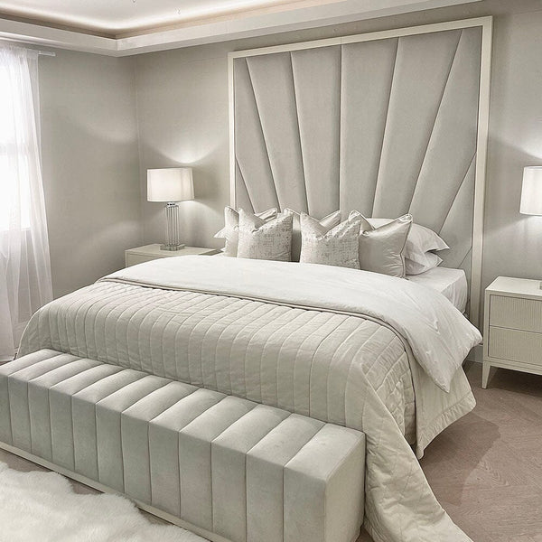 Sunburst Silver Velvet & Oyster Luxury Wall Mounted Headboard Made to Order Headboard 
