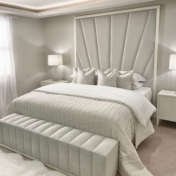 Sunburst Silver Velvet & Oyster Luxury Wall Mounted Headboard – Rowen Homes