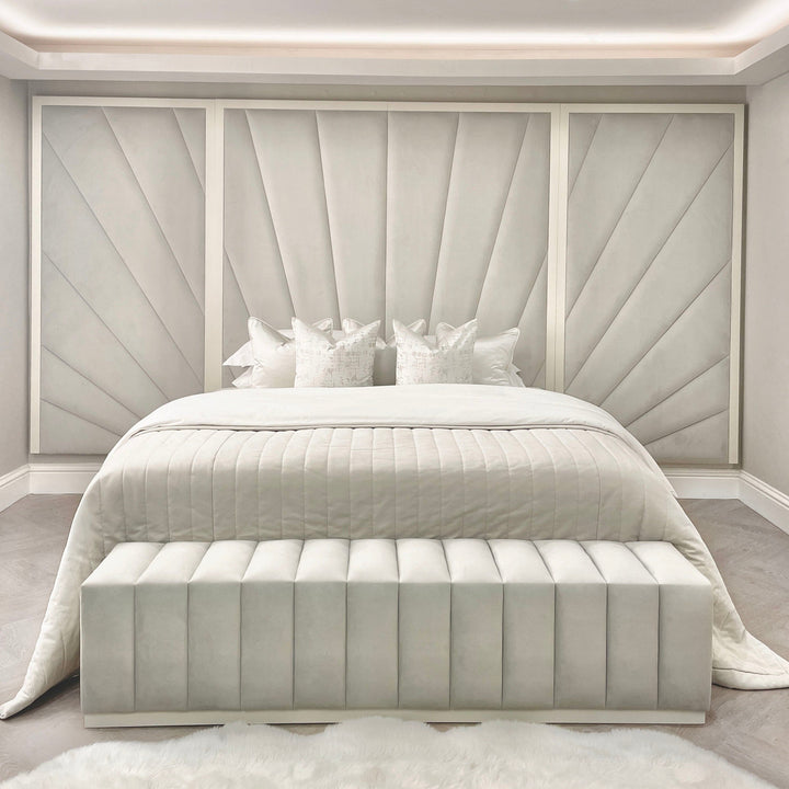 Sunburst Silver Velvet & Oyster Luxury Wall Mounted Headboard with Wings Made to Order Headboard 
