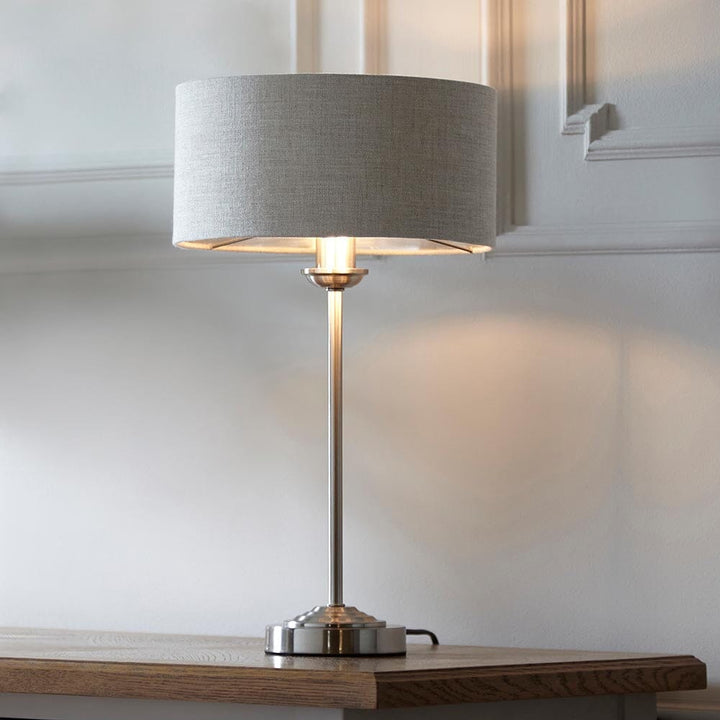 Sutton Silver Table Lamp with Grey Linen Shade Lighting 