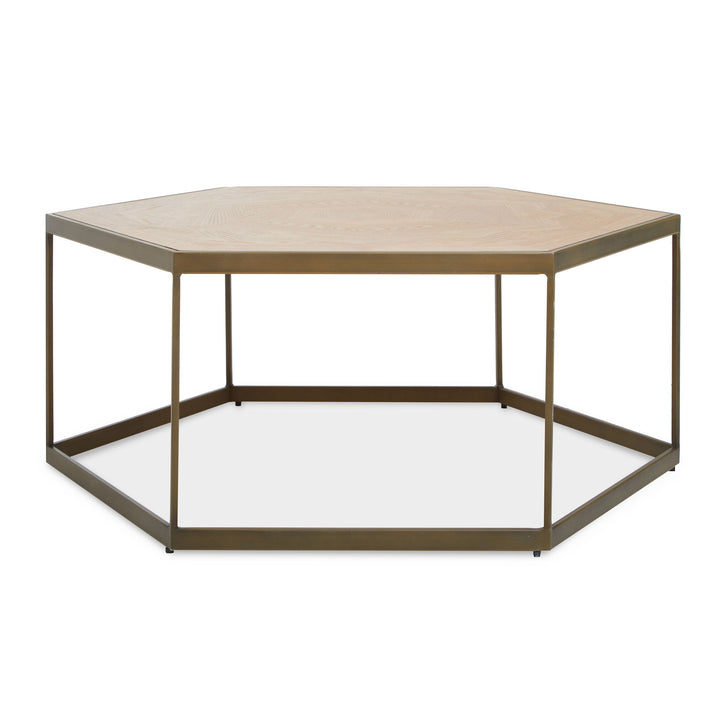 Tamzin Brass & Oak Hexagonal Coffee Table 