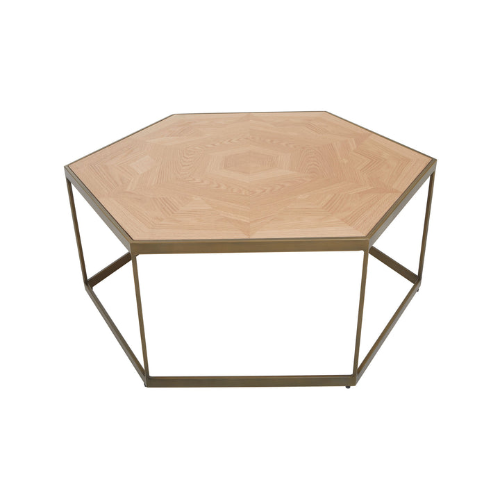 Tamzin Brass & Oak Hexagonal Coffee Table 
