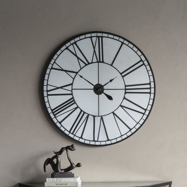 Theodore Black Mirrored Skeleton Wall Clock Art 