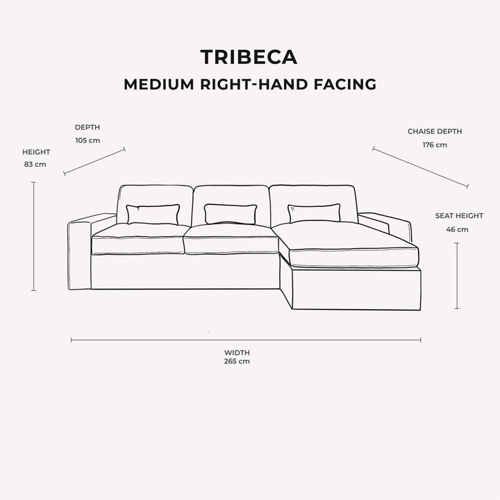 Tribeca Warm Grey Medium Chaise End Sofa Made to Order Sofa 